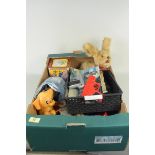 A box of mixed vintage childrens toys including cars, battery operated dog,