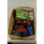 A box of various Burago unboxed vehicles,