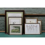 A selection of framed cricket themed signed prints including Jack Russell limited edition 655/950