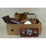 Two 19th Century brass preserving pans, a copper kettle, a coal scuttle,