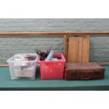 A quantity of artists materials including oil paints, brushes,