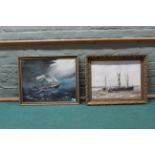 A framed oil on board of Thames Barges at low tide in an estuary plus a framed oil on canvas of a