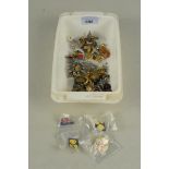 A small box of mixed costume jewellery, cufflinks, military buttons,