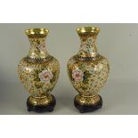 A boxed pair of Cloisonne style vases on stand,