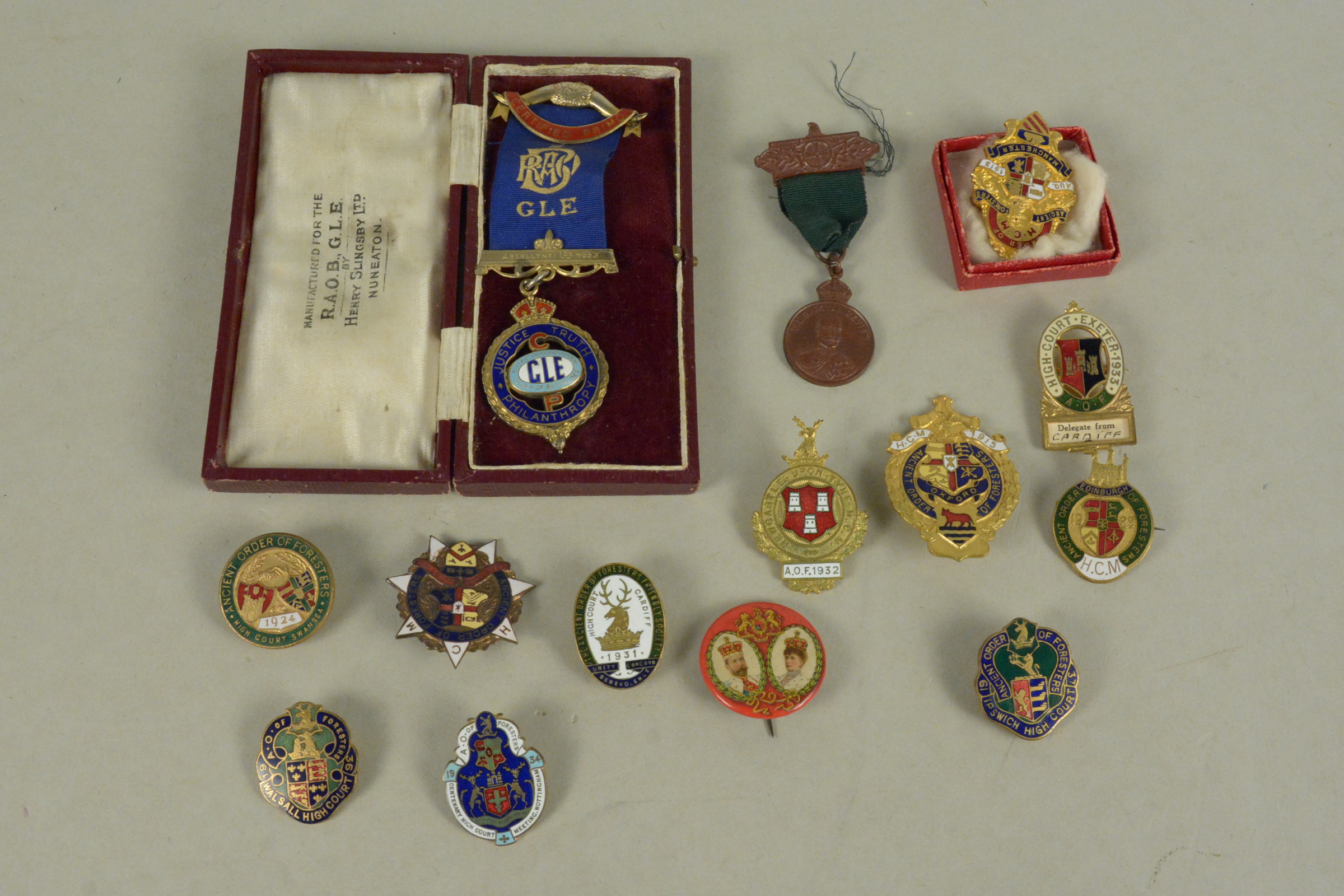 Eleven vintage Ancient Order of Foresters badges, countrywide lodges, - Image 2 of 3