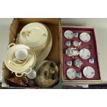 A selection of Woods Ivory Ware dinner wares including a meat plate and tureens plus a cased