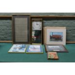 A frame containing two hundred and forty QEII 4D postage stamps plus three wall clocks,