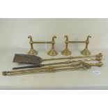 A heavy set of three 19th Century brass and iron fire irons plus a pair of large 19th Century brass