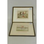 Two framed jocular hunting prints