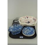 A 19th Century Staffordshire blue and white sauce tureen and ladle,