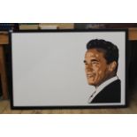 A large framed stencilled acrylic image of Arnold Schwarzenegger,