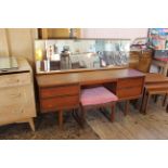 An Austinsuite of London teak dressing table with full length mirror and stool