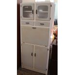 A 1950's painted kitchen unit with assorted cupboards and drawers
