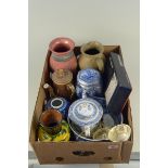 A box of mixed ceramics including Ringtons Wade biscuit barrel,