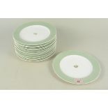 A set of twelve late 19th Century Minton plates with apple green borders and bearing monogram 'EJC',