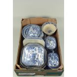 An assortment of 19th Century Staffordshire blue and white Willows pattern dinner wares including
