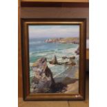 Nancy Bailey (1913-2012) oil on canvas of Queen Bess Rock, Bedruthan Steps, signed Nancy Bailey,