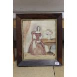 A 19th Century watercolour portrait of a seated lady in a swept rosewood frame,