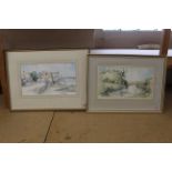 Jason Partner (1922-2005) framed watercolour of cows by a broadland river,