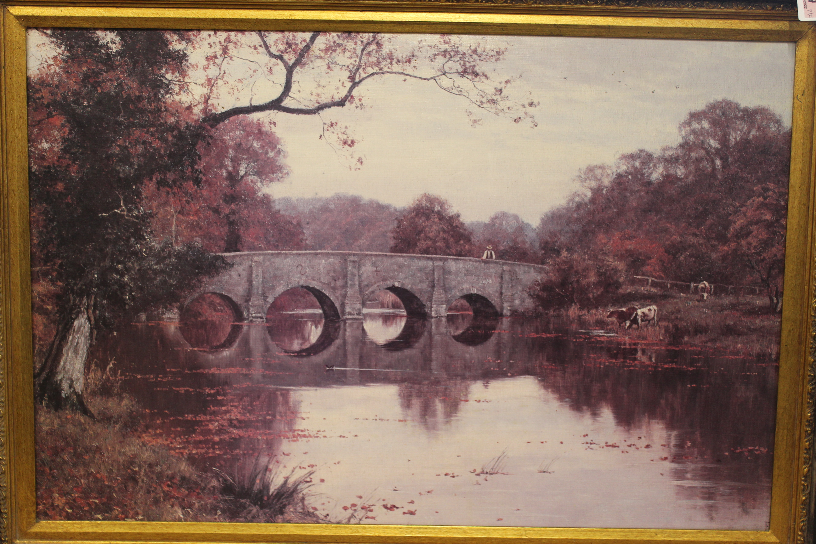 Two large framed prints, one of Lt Col James Moray, the other bridge and river scene, - Image 3 of 5
