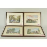 Four framed watercolours of cottage scenes with figures,