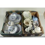 Two boxes of mixed ceramics and glass including Wood & Sons 'Yuan' pattern dinner wares etc