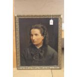 An unsigned framed oil on canvas of a Victorian lady,