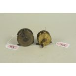 Two fly fishing rods reels, one marked A W Gamage Ltd,