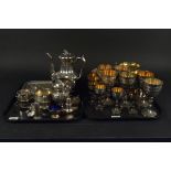 A quantity of silver plated items including goblets, tea set,