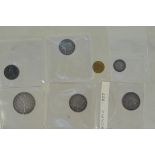 A Victorian shilling 1887, sixpence 1855, 1887, 3D 1887, maundy 4D 1865,
