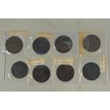 Eight various early 19th Century trade tokens including pennies, Stafford 1801, Bilston 1811 (3),