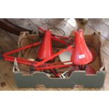 Three vintage red Anglepoise style lamps (as found)