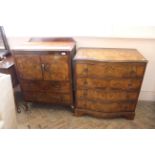 A 1930's veneered walnut four drawer bedroom chest plus a walnut two drawer chest with cupboards