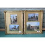 A pair of gilt framed late 19th Century watercolours of four country churches