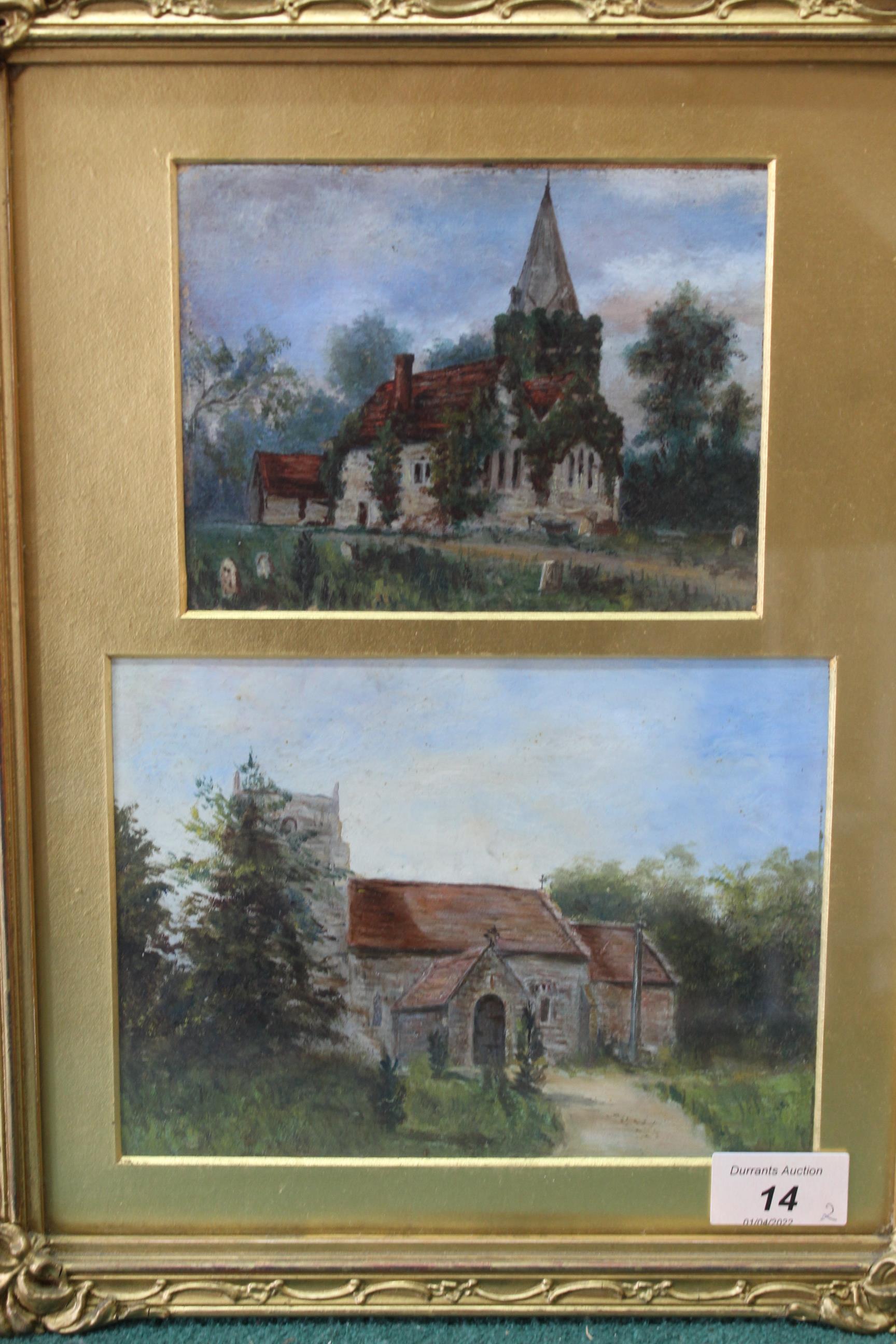 A pair of gilt framed late 19th Century watercolours of four country churches - Image 3 of 4