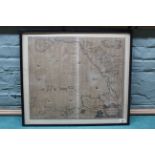 Jan Jansson/Valk & Schenk, Amsterdam c1700, framed engraved shipping map hand coloured with gold,