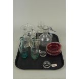 Mixed glassware including cranberry dishes,