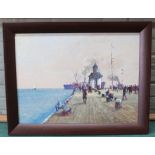Geoffrey Chatten (b1938-) framed oil on board of Gorleston Pier with a ship leaving the harbour,