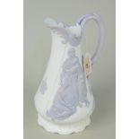 A Victorian Samuel Alcock & Co relief moulded jug 'Naomi and her Daughters-in-Law',