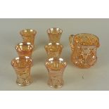 A Carnival glass lemonade jug and six tumblers