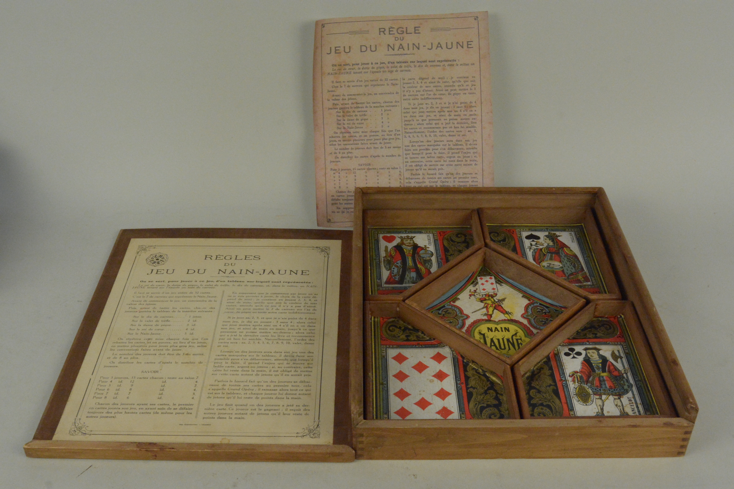 A Victorian era wooden box for the French card game 'Naine-Jaune' or 'Yellow Dwarf', - Image 3 of 3