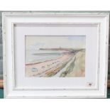 A framed watercolour sketch signed on verso 'Gorleston Beach by R Fisher', 17.