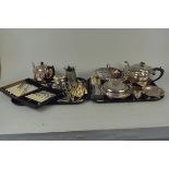 Various plated tea ware teapots, muffin dish, cutlery,