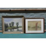 A framed watercolour of a sailing wherry,