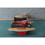 Eight various sized vintage pond yachts with wooden hulls and some with metal keels,