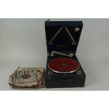 A Columbia Viva Tonal Grafonola wind up gramophone with selection of 78RPM records,