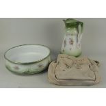 An Art Nouveau period toilet jug and bowl plus a vintage Furla cream leather shoulder bag