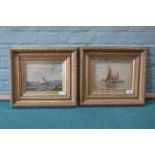 A pair of framed late 19th Century oils of Lowestoft fishing smacks at sea, signed 'C M',