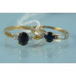Two 9ct gold sapphire and diamond set rings,