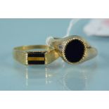 Two 9ct gold stone set signet rings,